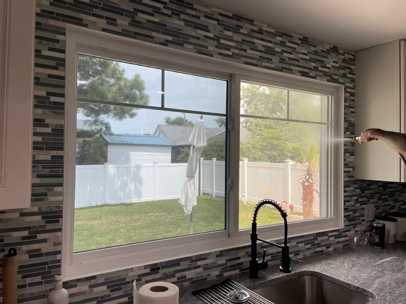 Home kitchen in Norfolk with freshly tinted windows.